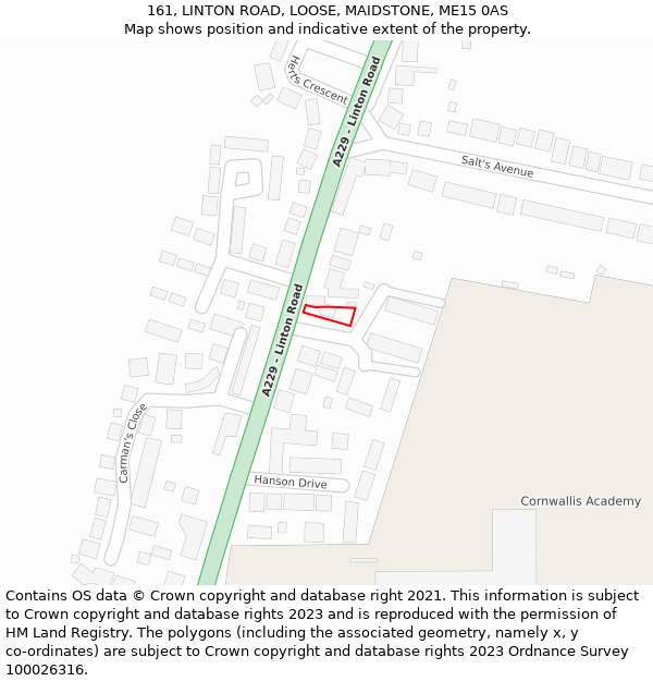 161, LINTON ROAD, LOOSE, MAIDSTONE, ME15 0AS: Location map and indicative extent of plot