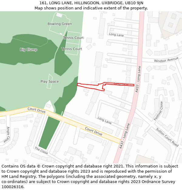 161, LONG LANE, HILLINGDON, UXBRIDGE, UB10 9JN: Location map and indicative extent of plot
