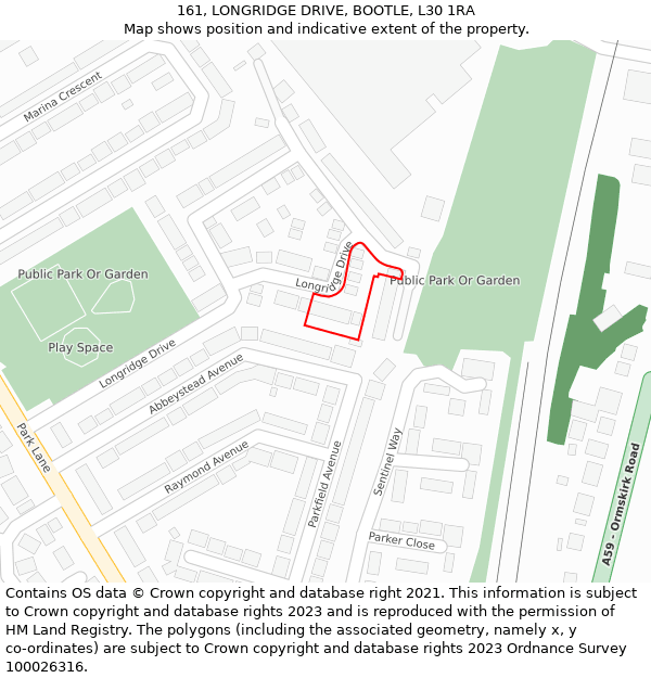 161, LONGRIDGE DRIVE, BOOTLE, L30 1RA: Location map and indicative extent of plot
