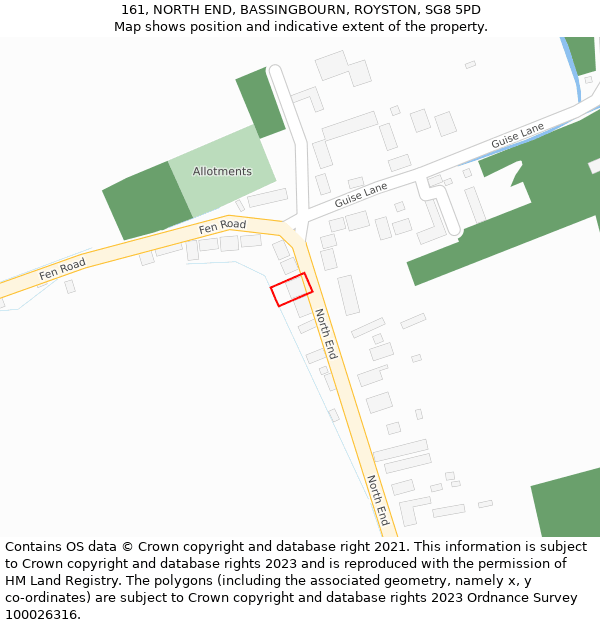 161, NORTH END, BASSINGBOURN, ROYSTON, SG8 5PD: Location map and indicative extent of plot