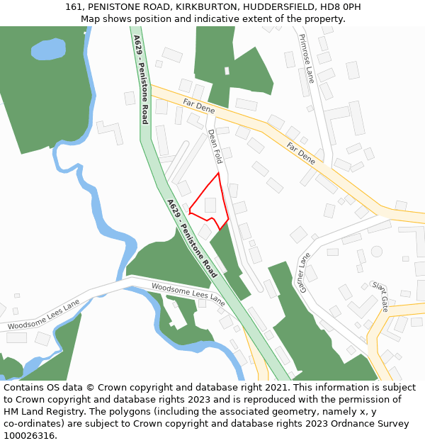 161, PENISTONE ROAD, KIRKBURTON, HUDDERSFIELD, HD8 0PH: Location map and indicative extent of plot