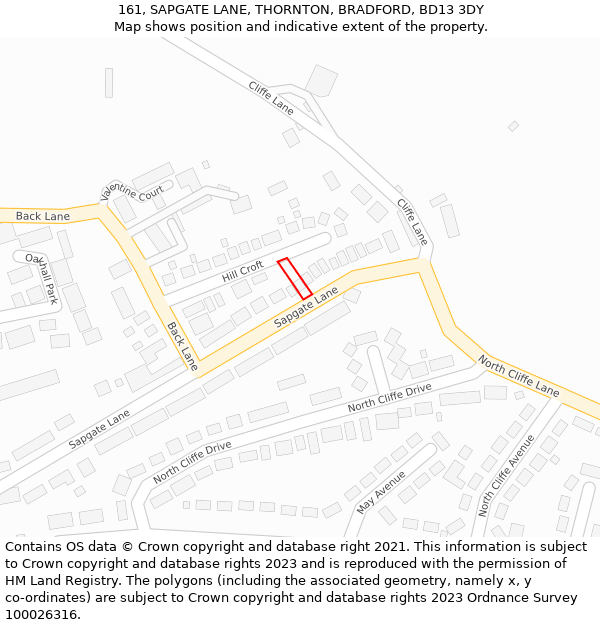 161, SAPGATE LANE, THORNTON, BRADFORD, BD13 3DY: Location map and indicative extent of plot