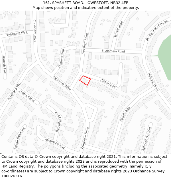 161, SPASHETT ROAD, LOWESTOFT, NR32 4ER: Location map and indicative extent of plot