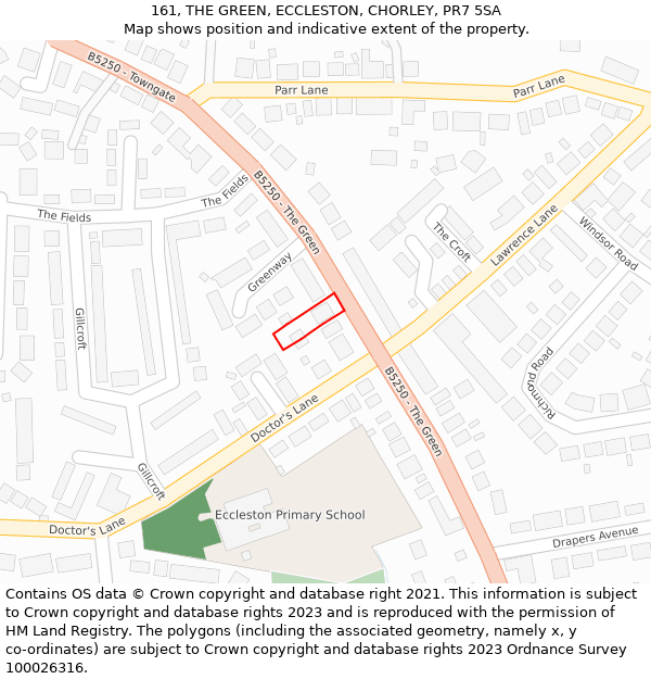 161, THE GREEN, ECCLESTON, CHORLEY, PR7 5SA: Location map and indicative extent of plot