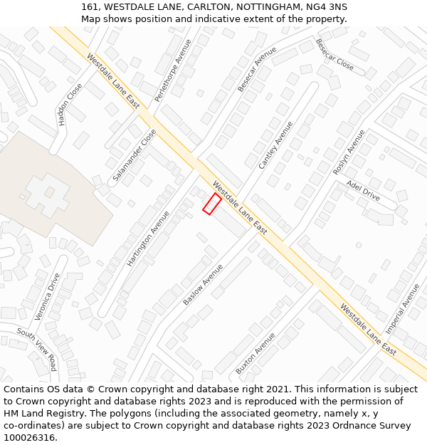 161, WESTDALE LANE, CARLTON, NOTTINGHAM, NG4 3NS: Location map and indicative extent of plot