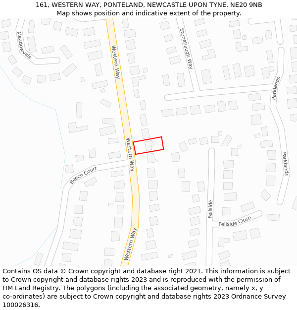 161, WESTERN WAY, PONTELAND, NEWCASTLE UPON TYNE, NE20 9NB: Location map and indicative extent of plot