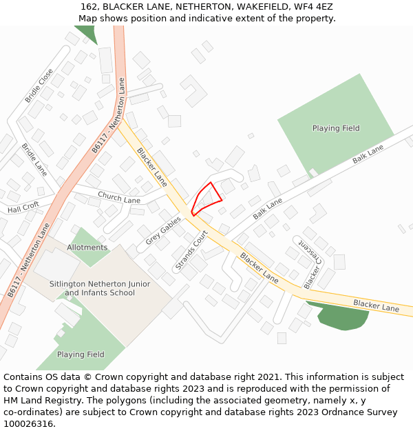 162, BLACKER LANE, NETHERTON, WAKEFIELD, WF4 4EZ: Location map and indicative extent of plot