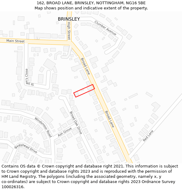 162, BROAD LANE, BRINSLEY, NOTTINGHAM, NG16 5BE: Location map and indicative extent of plot