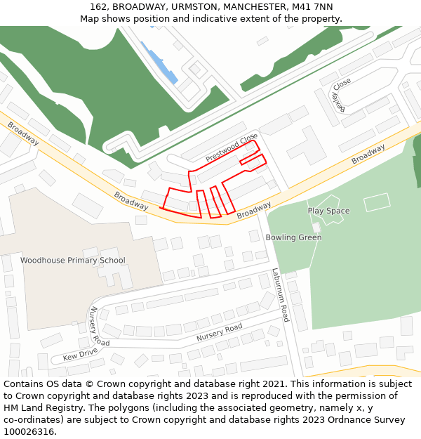 162, BROADWAY, URMSTON, MANCHESTER, M41 7NN: Location map and indicative extent of plot