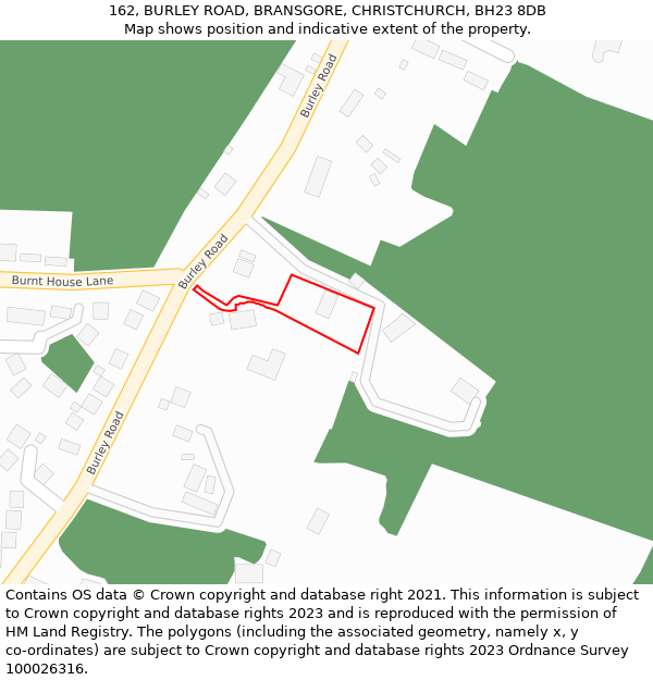 162, BURLEY ROAD, BRANSGORE, CHRISTCHURCH, BH23 8DB: Location map and indicative extent of plot