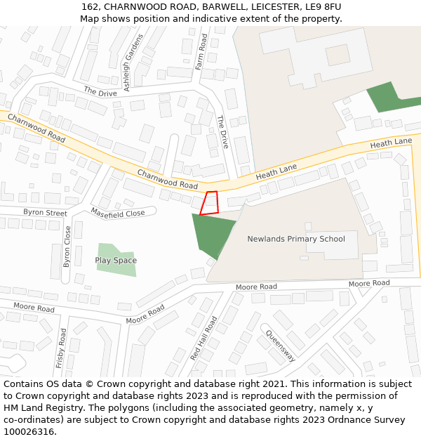 162, CHARNWOOD ROAD, BARWELL, LEICESTER, LE9 8FU: Location map and indicative extent of plot