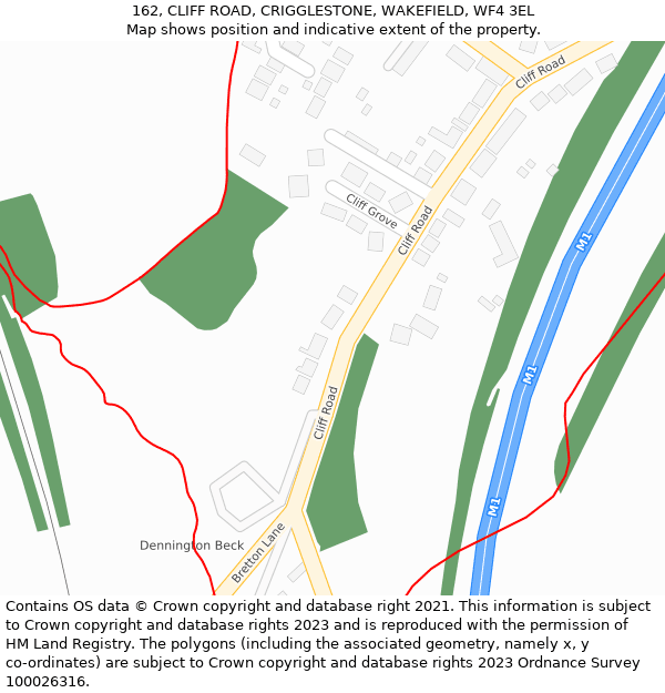 162, CLIFF ROAD, CRIGGLESTONE, WAKEFIELD, WF4 3EL: Location map and indicative extent of plot