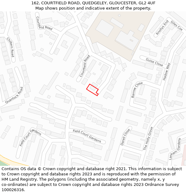 162, COURTFIELD ROAD, QUEDGELEY, GLOUCESTER, GL2 4UF: Location map and indicative extent of plot