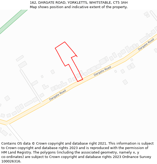 162, DARGATE ROAD, YORKLETTS, WHITSTABLE, CT5 3AH: Location map and indicative extent of plot