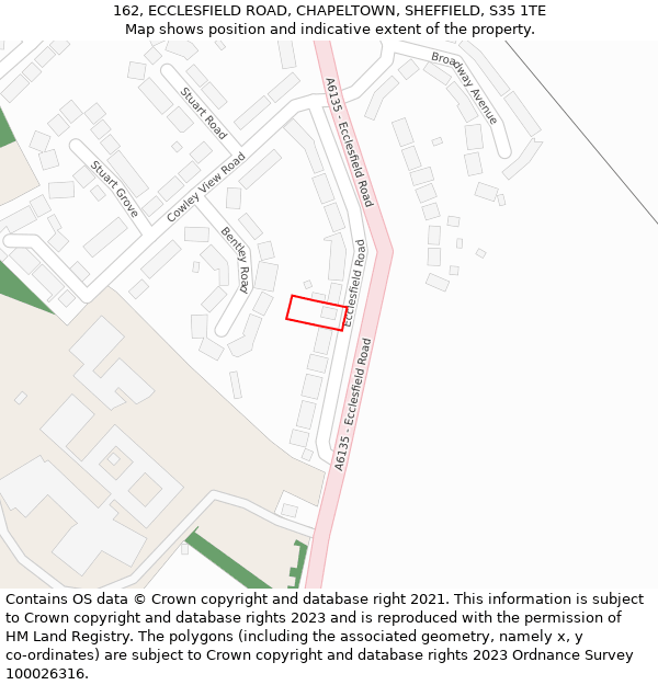 162, ECCLESFIELD ROAD, CHAPELTOWN, SHEFFIELD, S35 1TE: Location map and indicative extent of plot