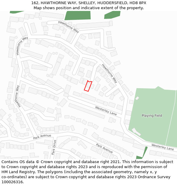 162, HAWTHORNE WAY, SHELLEY, HUDDERSFIELD, HD8 8PX: Location map and indicative extent of plot