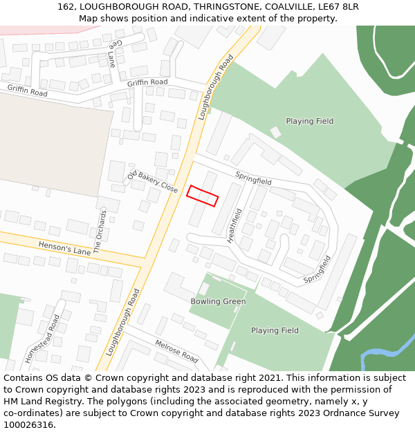 162, LOUGHBOROUGH ROAD, THRINGSTONE, COALVILLE, LE67 8LR: Location map and indicative extent of plot