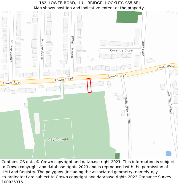 162, LOWER ROAD, HULLBRIDGE, HOCKLEY, SS5 6BJ: Location map and indicative extent of plot