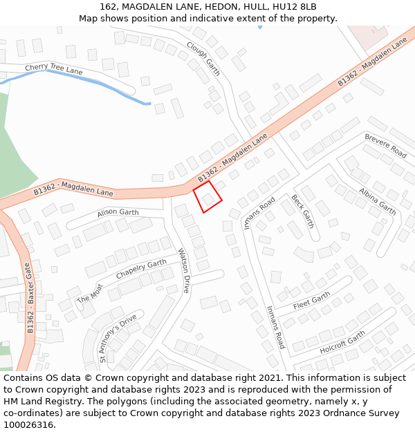 162, MAGDALEN LANE, HEDON, HULL, HU12 8LB: Location map and indicative extent of plot