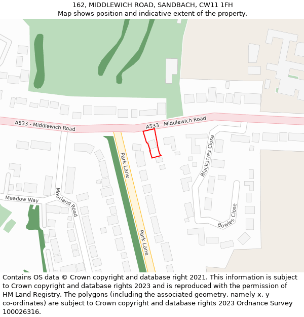 162, MIDDLEWICH ROAD, SANDBACH, CW11 1FH: Location map and indicative extent of plot