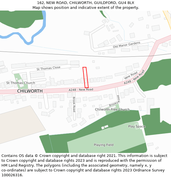 162, NEW ROAD, CHILWORTH, GUILDFORD, GU4 8LX: Location map and indicative extent of plot