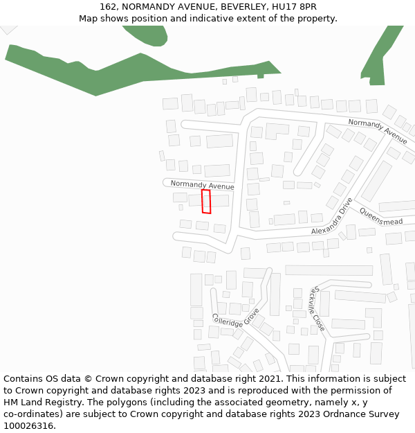 162, NORMANDY AVENUE, BEVERLEY, HU17 8PR: Location map and indicative extent of plot