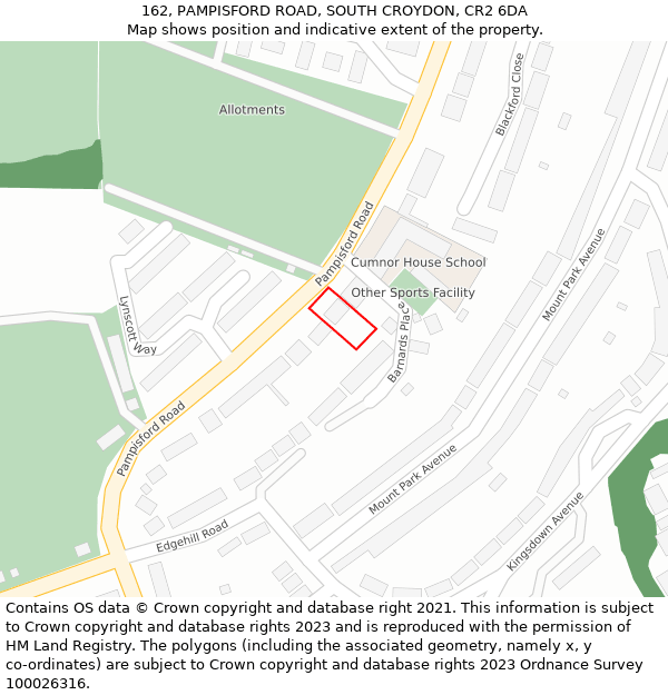 162, PAMPISFORD ROAD, SOUTH CROYDON, CR2 6DA: Location map and indicative extent of plot
