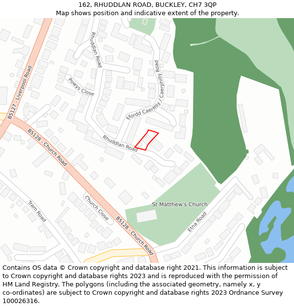 162, RHUDDLAN ROAD, BUCKLEY, CH7 3QP: Location map and indicative extent of plot