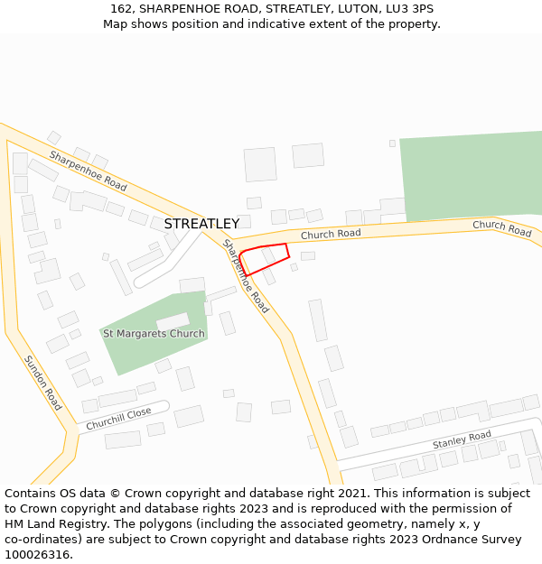 162, SHARPENHOE ROAD, STREATLEY, LUTON, LU3 3PS: Location map and indicative extent of plot