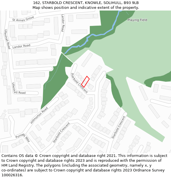 162, STARBOLD CRESCENT, KNOWLE, SOLIHULL, B93 9LB: Location map and indicative extent of plot