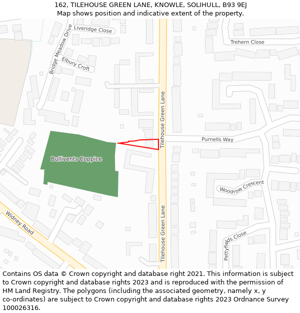 162, TILEHOUSE GREEN LANE, KNOWLE, SOLIHULL, B93 9EJ: Location map and indicative extent of plot