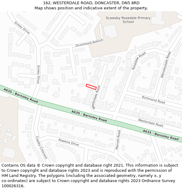 162, WESTERDALE ROAD, DONCASTER, DN5 8RD: Location map and indicative extent of plot