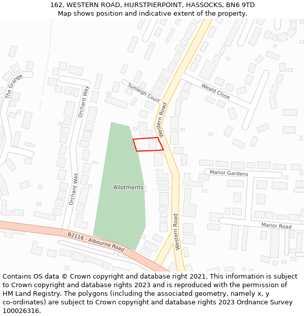 162, WESTERN ROAD, HURSTPIERPOINT, HASSOCKS, BN6 9TD: Location map and indicative extent of plot