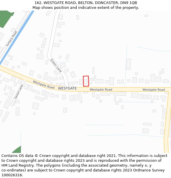 162, WESTGATE ROAD, BELTON, DONCASTER, DN9 1QB: Location map and indicative extent of plot