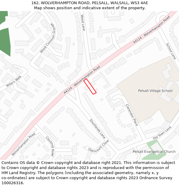 162, WOLVERHAMPTON ROAD, PELSALL, WALSALL, WS3 4AE: Location map and indicative extent of plot
