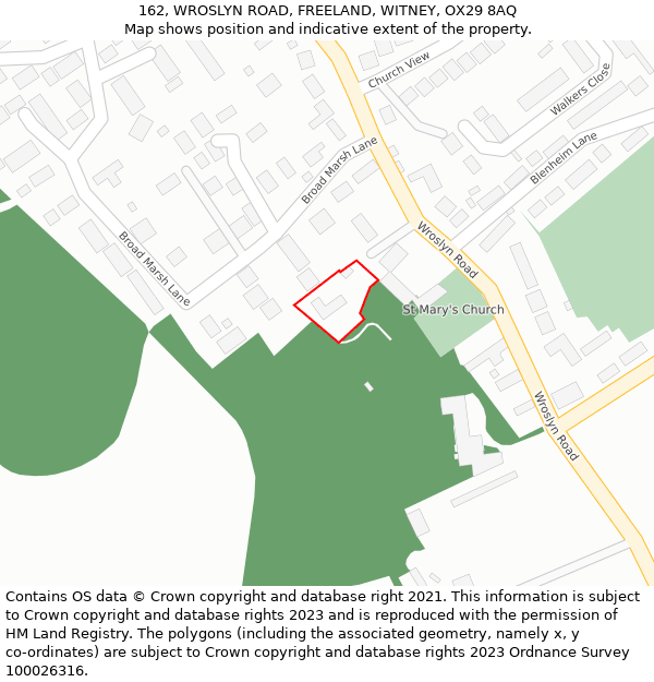 162, WROSLYN ROAD, FREELAND, WITNEY, OX29 8AQ: Location map and indicative extent of plot