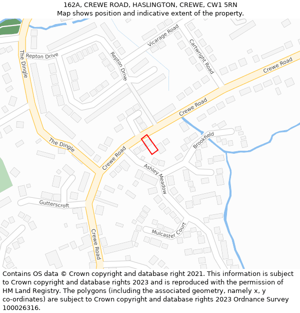 162A, CREWE ROAD, HASLINGTON, CREWE, CW1 5RN: Location map and indicative extent of plot