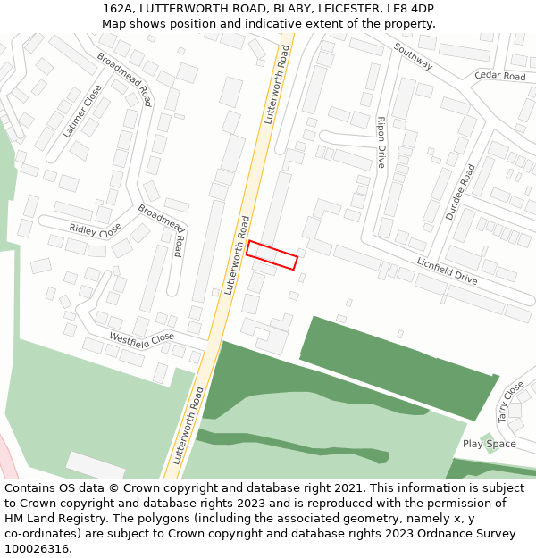 162A, LUTTERWORTH ROAD, BLABY, LEICESTER, LE8 4DP: Location map and indicative extent of plot