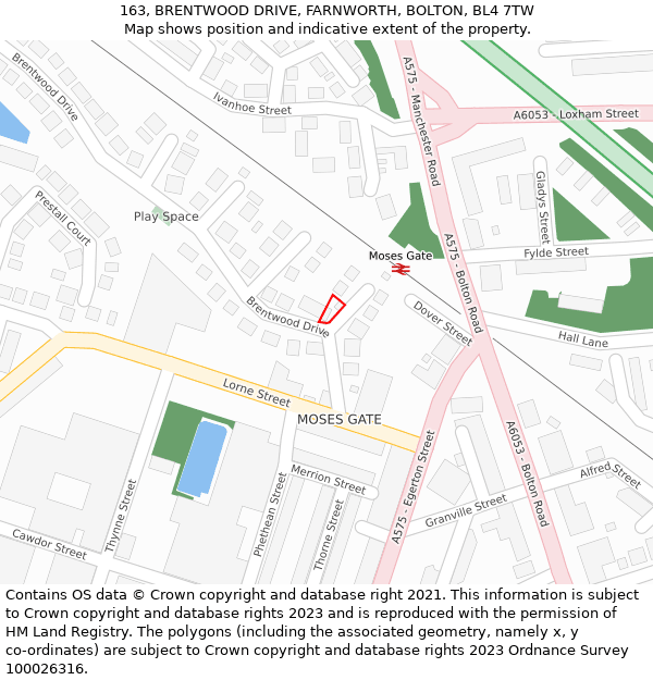 163, BRENTWOOD DRIVE, FARNWORTH, BOLTON, BL4 7TW: Location map and indicative extent of plot