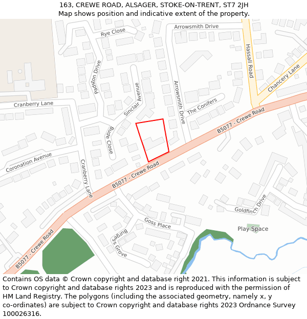 163, CREWE ROAD, ALSAGER, STOKE-ON-TRENT, ST7 2JH: Location map and indicative extent of plot
