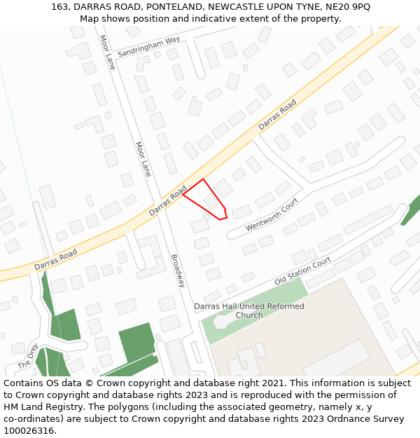 163, DARRAS ROAD, PONTELAND, NEWCASTLE UPON TYNE, NE20 9PQ: Location map and indicative extent of plot