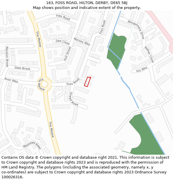 163, FOSS ROAD, HILTON, DERBY, DE65 5BJ: Location map and indicative extent of plot