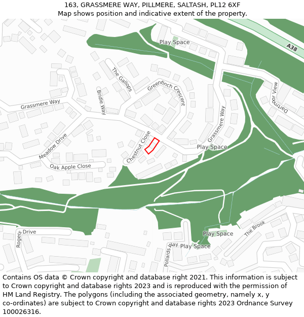 163, GRASSMERE WAY, PILLMERE, SALTASH, PL12 6XF: Location map and indicative extent of plot