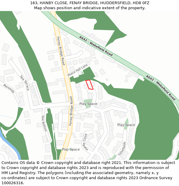 163, HANBY CLOSE, FENAY BRIDGE, HUDDERSFIELD, HD8 0FZ: Location map and indicative extent of plot