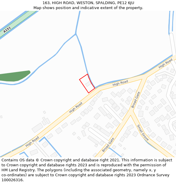 163, HIGH ROAD, WESTON, SPALDING, PE12 6JU: Location map and indicative extent of plot