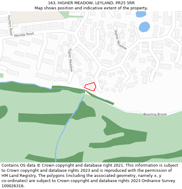 163, HIGHER MEADOW, LEYLAND, PR25 5RR: Location map and indicative extent of plot