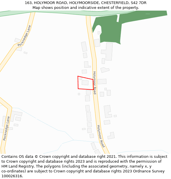 163, HOLYMOOR ROAD, HOLYMOORSIDE, CHESTERFIELD, S42 7DR: Location map and indicative extent of plot