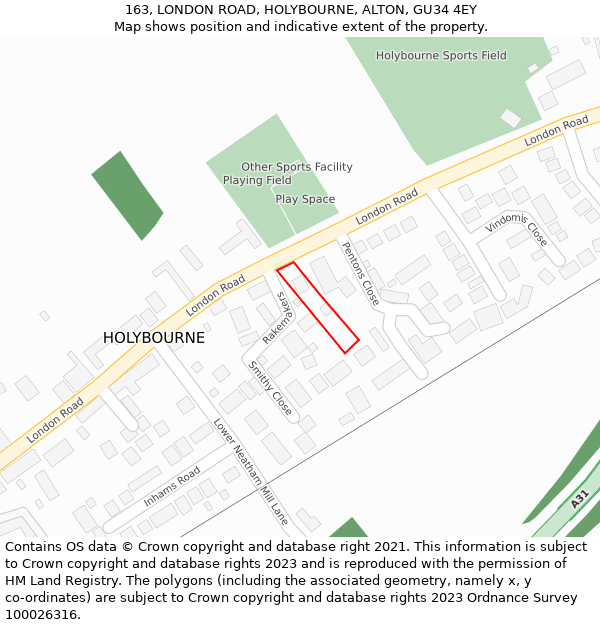 163, LONDON ROAD, HOLYBOURNE, ALTON, GU34 4EY: Location map and indicative extent of plot