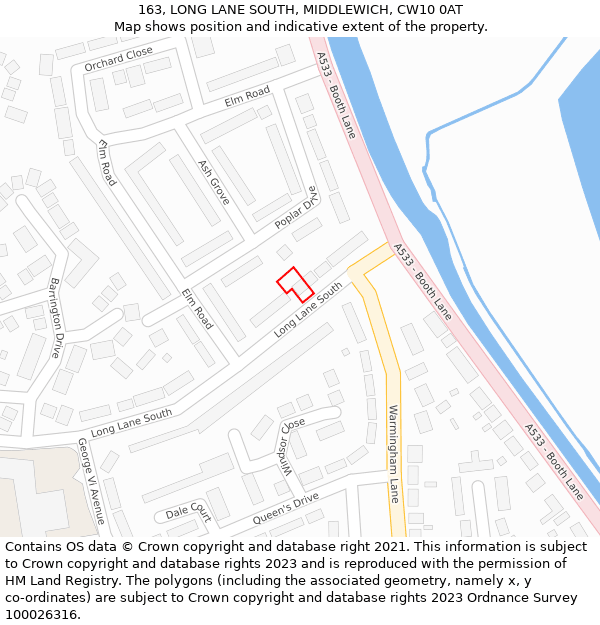 163, LONG LANE SOUTH, MIDDLEWICH, CW10 0AT: Location map and indicative extent of plot