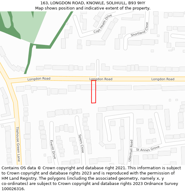 163, LONGDON ROAD, KNOWLE, SOLIHULL, B93 9HY: Location map and indicative extent of plot